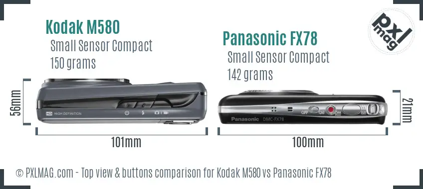 Kodak M580 vs Panasonic FX78 top view buttons comparison