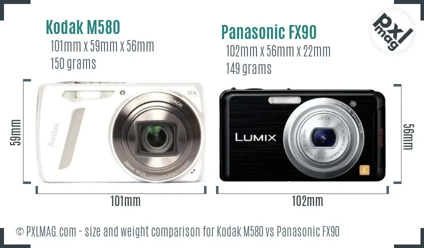 Kodak M580 vs Panasonic FX90 size comparison