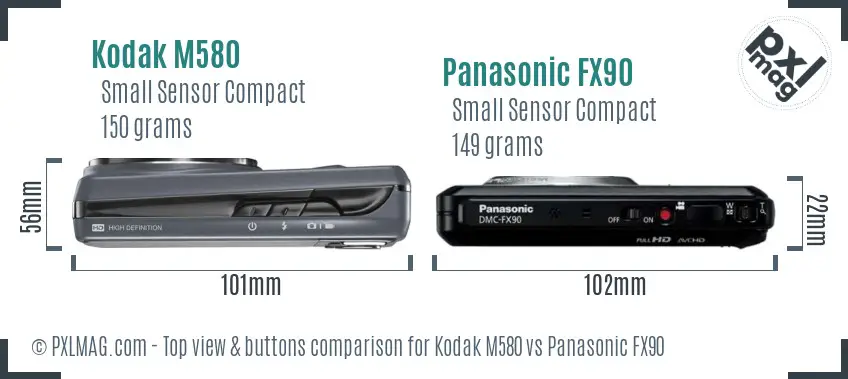 Kodak M580 vs Panasonic FX90 top view buttons comparison