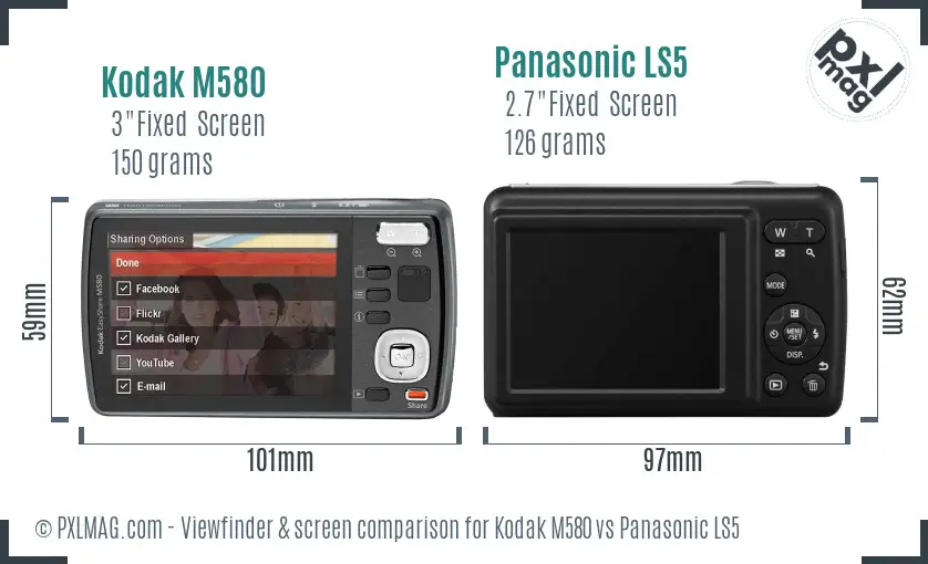 Kodak M580 vs Panasonic LS5 Screen and Viewfinder comparison