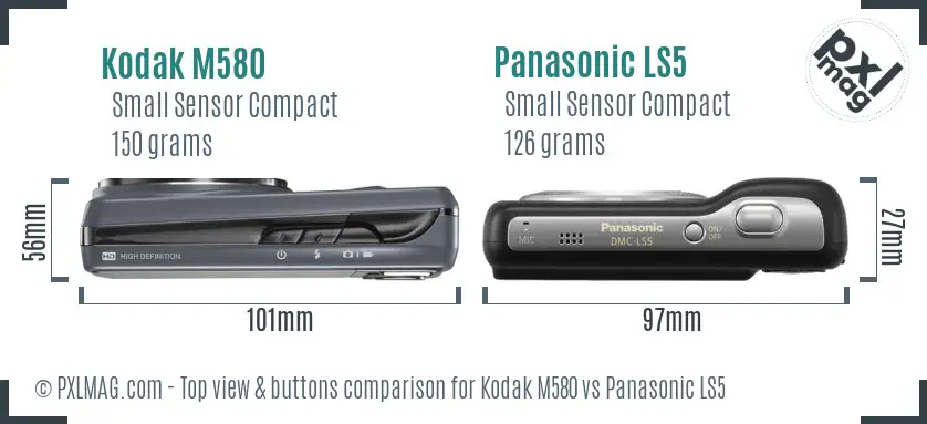 Kodak M580 vs Panasonic LS5 top view buttons comparison