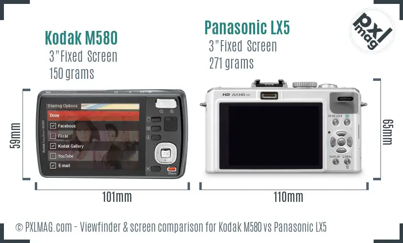 Kodak M580 vs Panasonic LX5 Screen and Viewfinder comparison