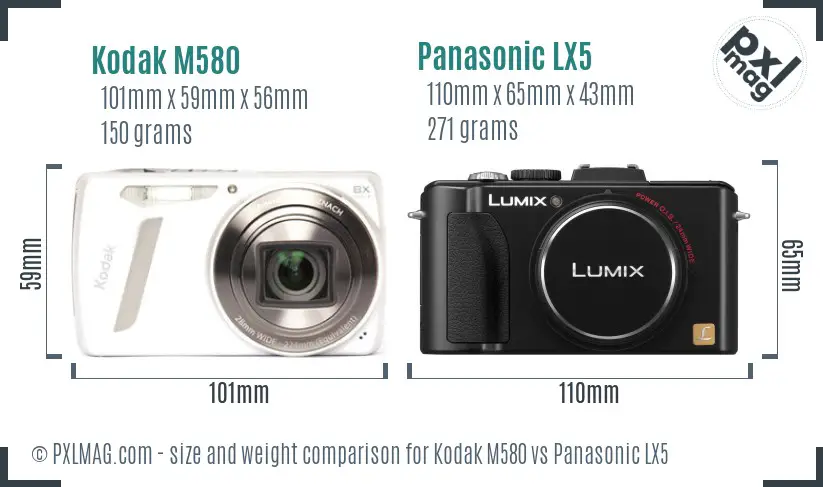 Kodak M580 vs Panasonic LX5 size comparison