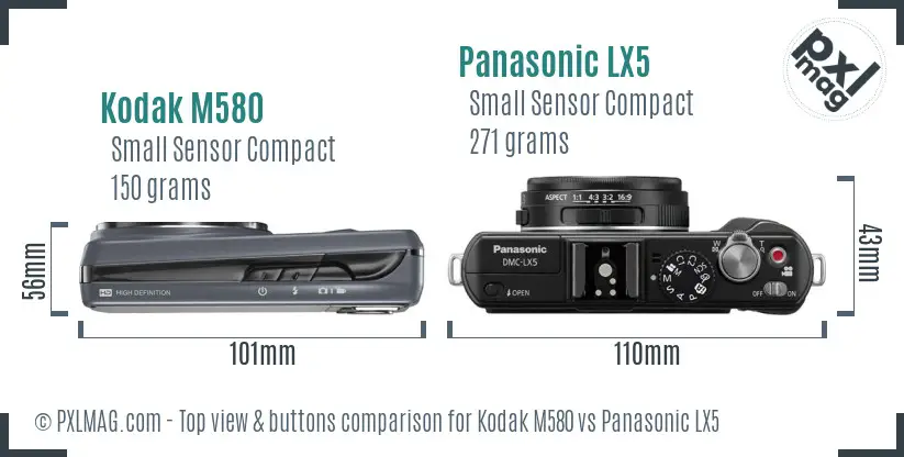 Kodak M580 vs Panasonic LX5 top view buttons comparison