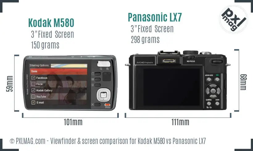 Kodak M580 vs Panasonic LX7 Screen and Viewfinder comparison