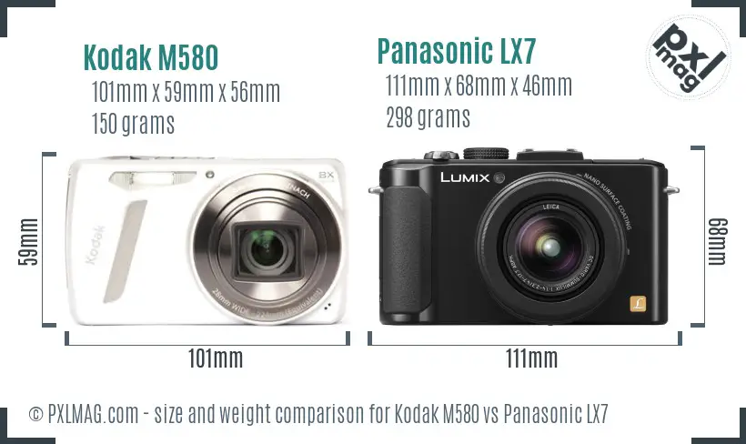 Kodak M580 vs Panasonic LX7 size comparison