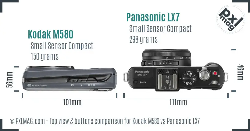 Kodak M580 vs Panasonic LX7 top view buttons comparison