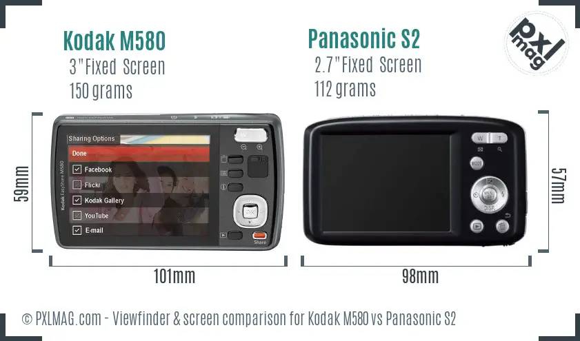 Kodak M580 vs Panasonic S2 Screen and Viewfinder comparison