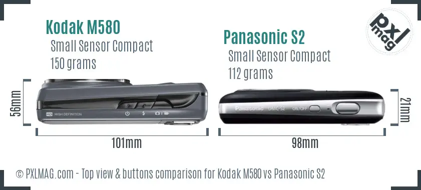 Kodak M580 vs Panasonic S2 top view buttons comparison