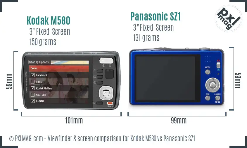 Kodak M580 vs Panasonic SZ1 Screen and Viewfinder comparison