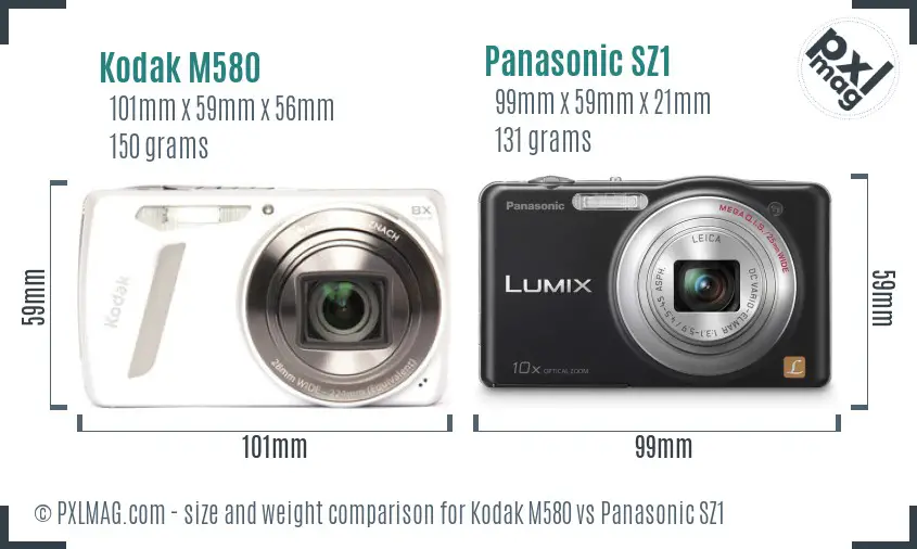 Kodak M580 vs Panasonic SZ1 size comparison