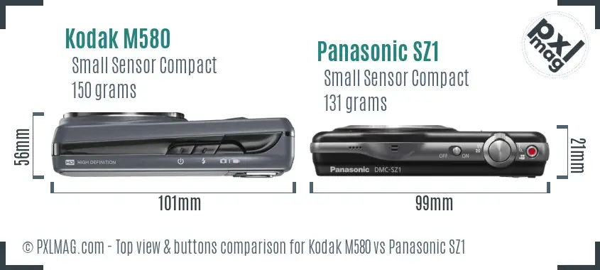 Kodak M580 vs Panasonic SZ1 top view buttons comparison