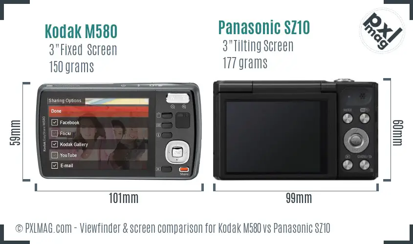 Kodak M580 vs Panasonic SZ10 Screen and Viewfinder comparison