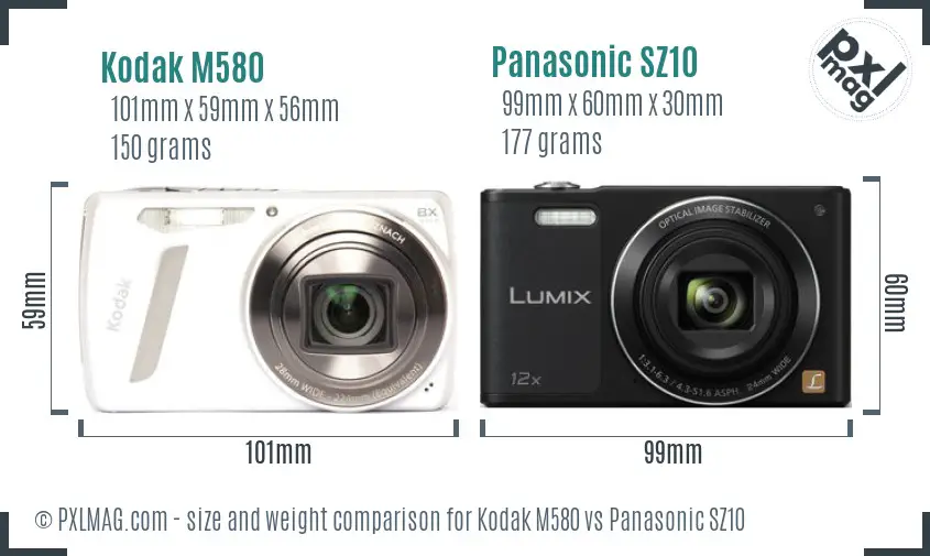Kodak M580 vs Panasonic SZ10 size comparison