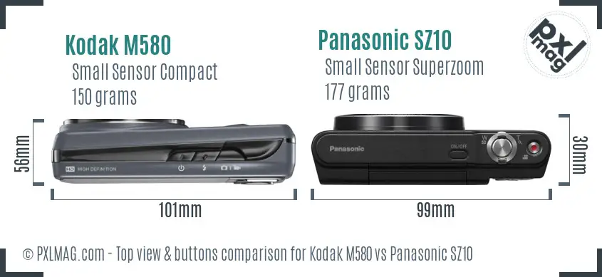 Kodak M580 vs Panasonic SZ10 top view buttons comparison