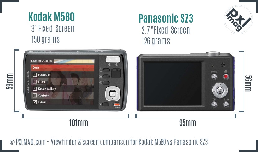 Kodak M580 vs Panasonic SZ3 Screen and Viewfinder comparison