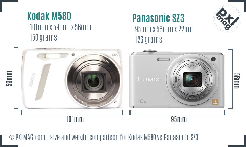 Kodak M580 vs Panasonic SZ3 size comparison Kodak M580 vs Panasonic SZ3 size comparison