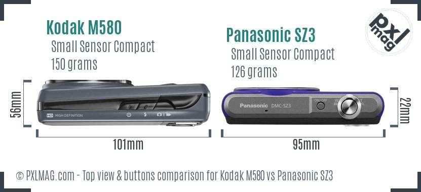Kodak M580 vs Panasonic SZ3 top view buttons comparison
