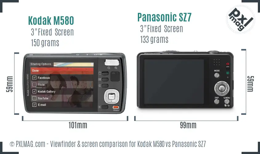 Kodak M580 vs Panasonic SZ7 Screen and Viewfinder comparison