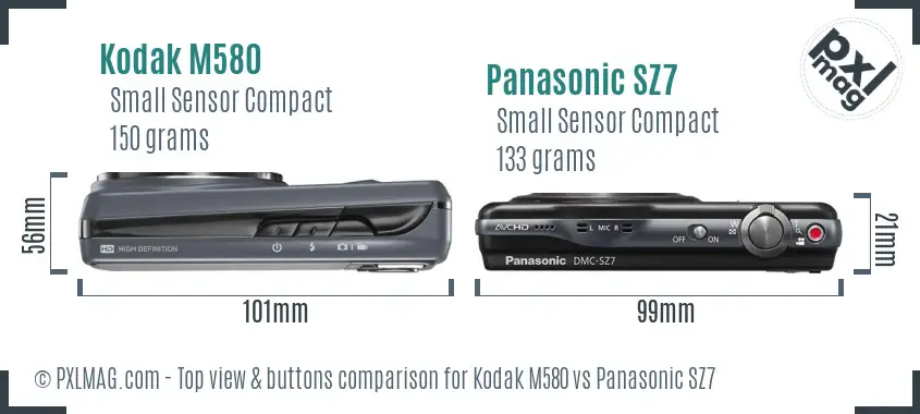 Kodak M580 vs Panasonic SZ7 top view buttons comparison