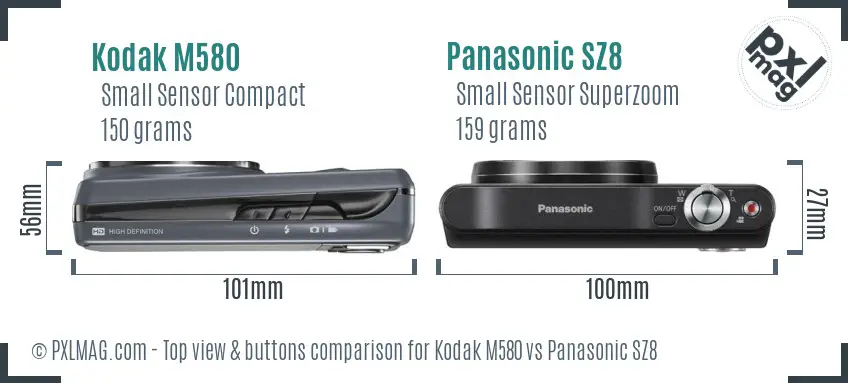 Kodak M580 vs Panasonic SZ8 top view buttons comparison
