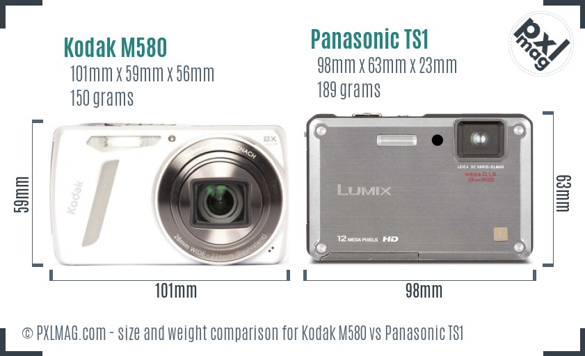 Kodak M580 vs Panasonic TS1 size comparison