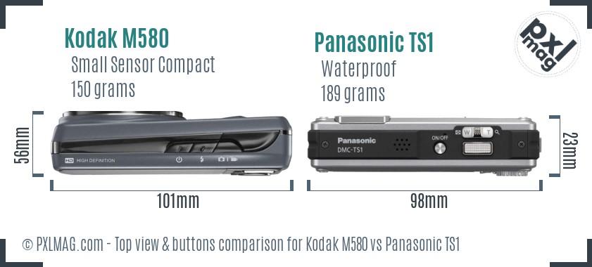 Kodak M580 vs Panasonic TS1 top view buttons comparison