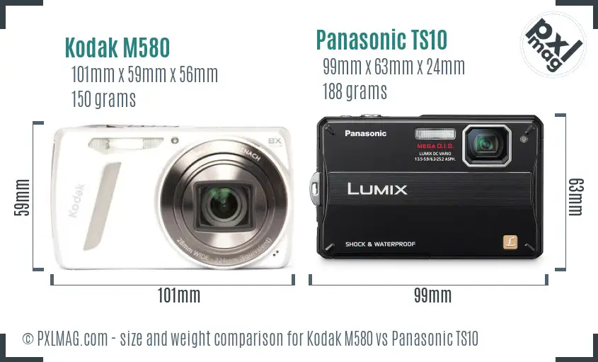 Kodak M580 vs Panasonic TS10 size comparison