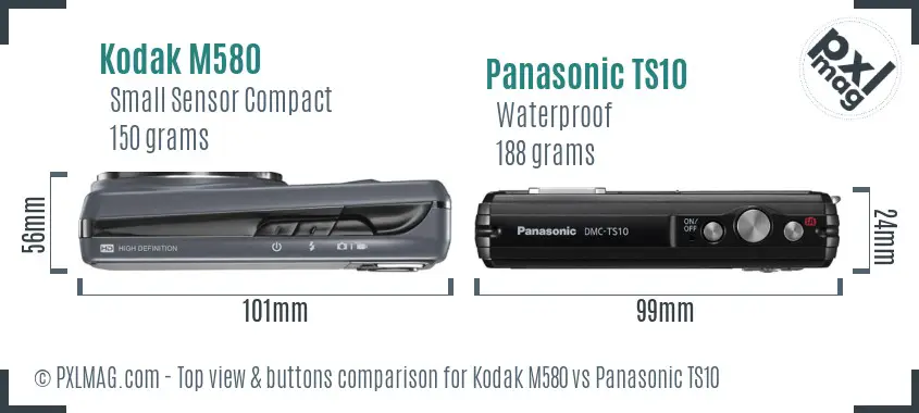 Kodak M580 vs Panasonic TS10 top view buttons comparison