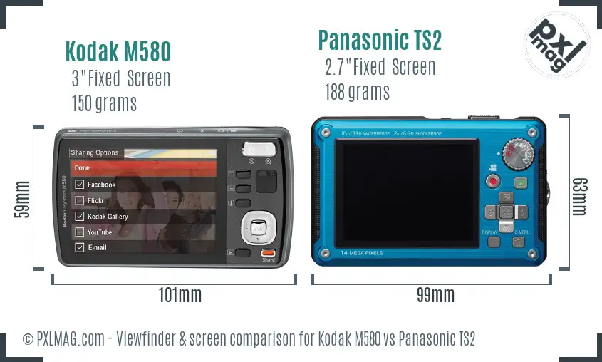 Kodak M580 vs Panasonic TS2 Screen and Viewfinder comparison