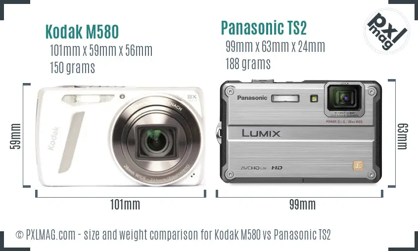 Kodak M580 vs Panasonic TS2 size comparison