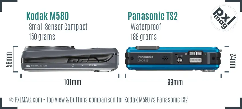 Kodak M580 vs Panasonic TS2 top view buttons comparison
