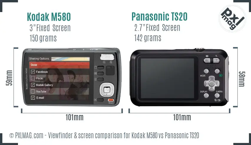 Kodak M580 vs Panasonic TS20 Screen and Viewfinder comparison Kodak M580 vs Panasonic TS20 Screen and Viewfinder comparison