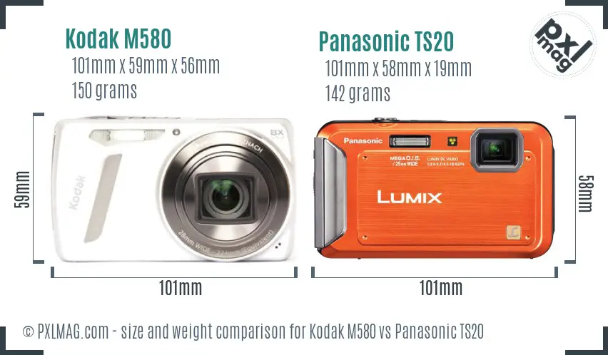 Kodak M580 vs Panasonic TS20 size comparison Kodak M580 vs Panasonic TS20 size comparison