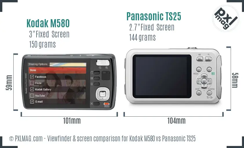 Kodak M580 vs Panasonic TS25 Screen and Viewfinder comparison
