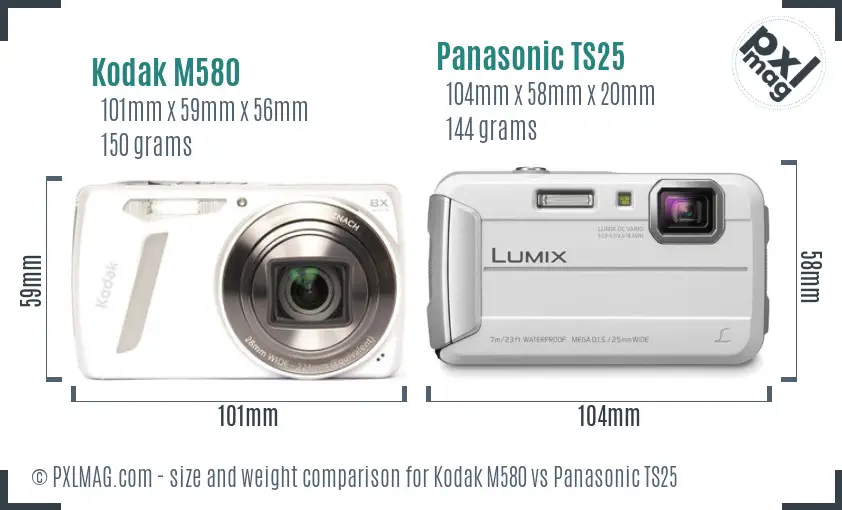 Kodak M580 vs Panasonic TS25 size comparison