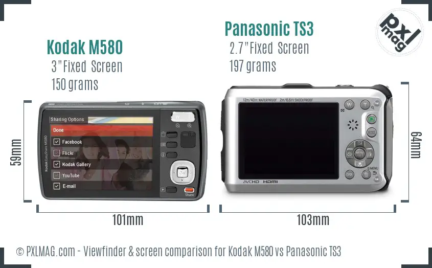 Kodak M580 vs Panasonic TS3 Screen and Viewfinder comparison