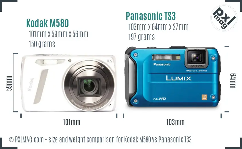 Kodak M580 vs Panasonic TS3 size comparison