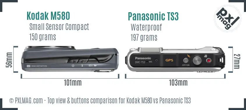 Kodak M580 vs Panasonic TS3 top view buttons comparison