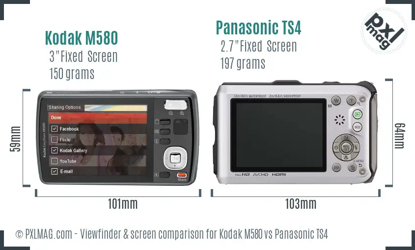Kodak M580 vs Panasonic TS4 Screen and Viewfinder comparison