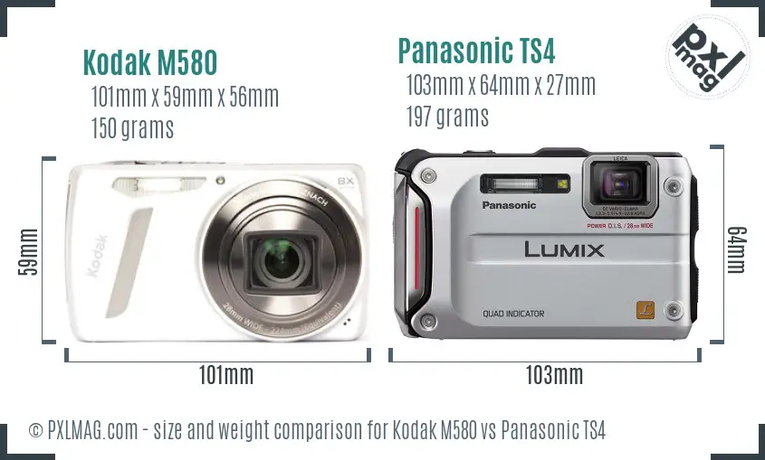 Kodak M580 vs Panasonic TS4 size comparison