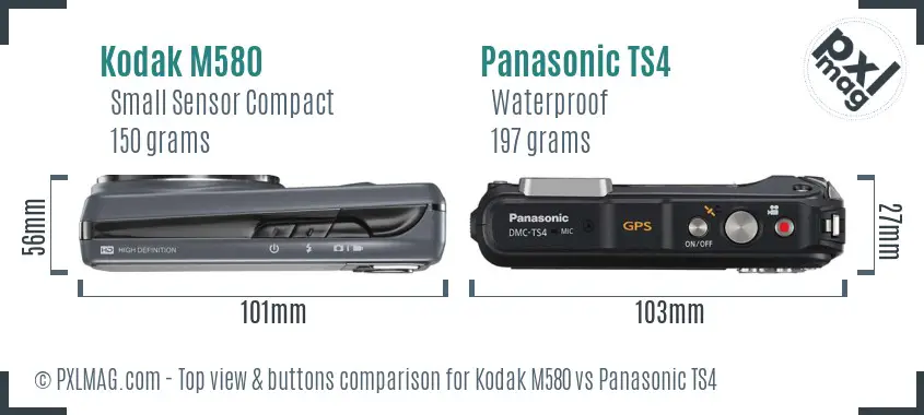 Kodak M580 vs Panasonic TS4 top view buttons comparison