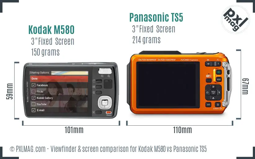 Kodak M580 vs Panasonic TS5 Screen and Viewfinder comparison