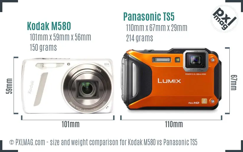 Kodak M580 vs Panasonic TS5 size comparison