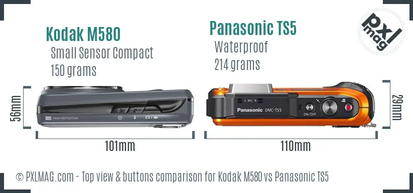 Kodak M580 vs Panasonic TS5 top view buttons comparison