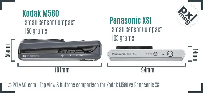 Kodak M580 vs Panasonic XS1 top view buttons comparison