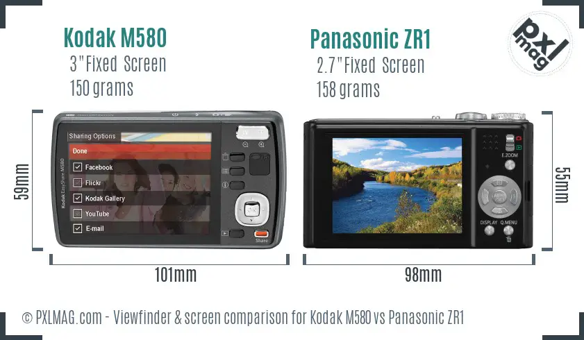 Kodak M580 vs Panasonic ZR1 Screen and Viewfinder comparison