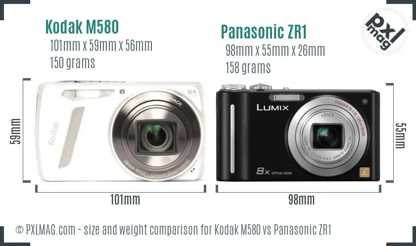 Kodak M580 vs Panasonic ZR1 size comparison