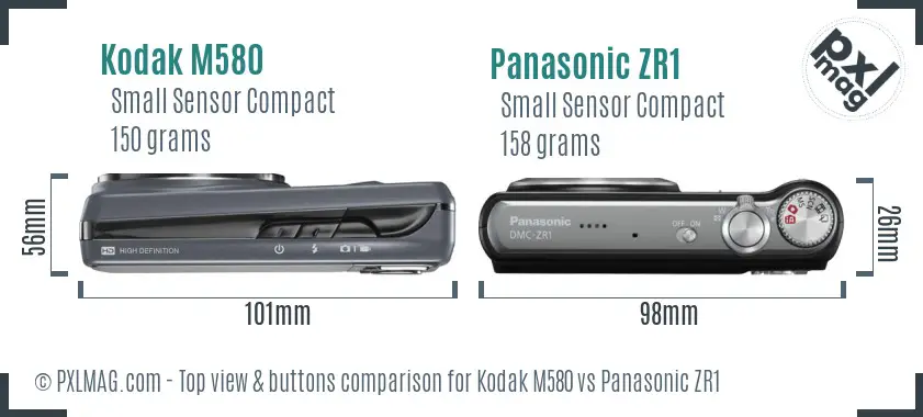 Kodak M580 vs Panasonic ZR1 top view buttons comparison