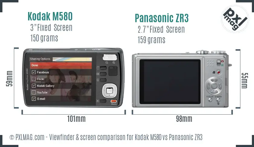 Kodak M580 vs Panasonic ZR3 Screen and Viewfinder comparison
